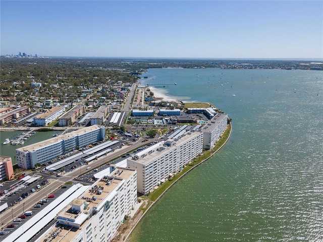 drone / aerial view with a water view and a city view