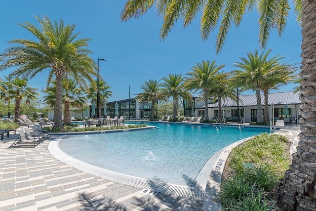 view of swimming pool with a patio area