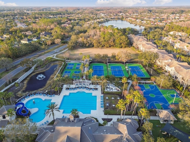 bird's eye view featuring a water view