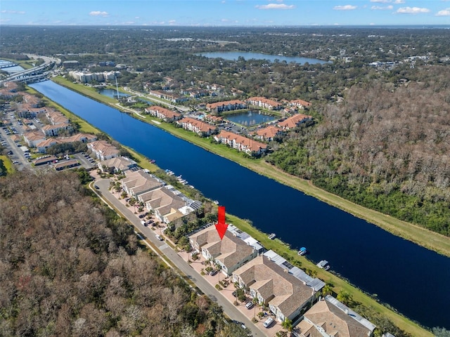 aerial view featuring a water view