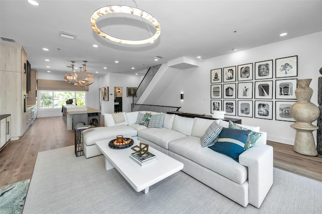 living room featuring light hardwood / wood-style floors