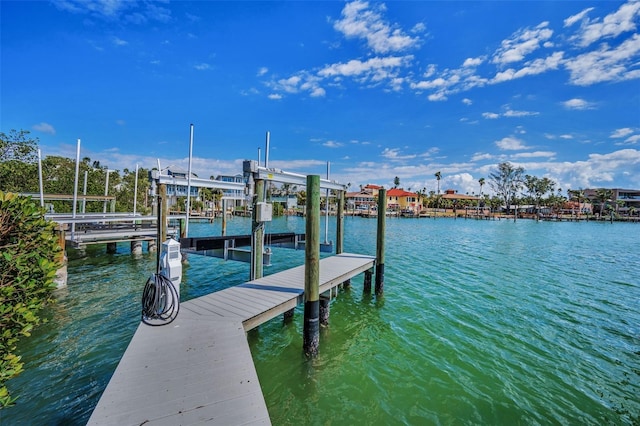 dock area with a water view