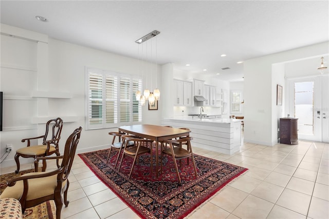 tiled dining space with sink