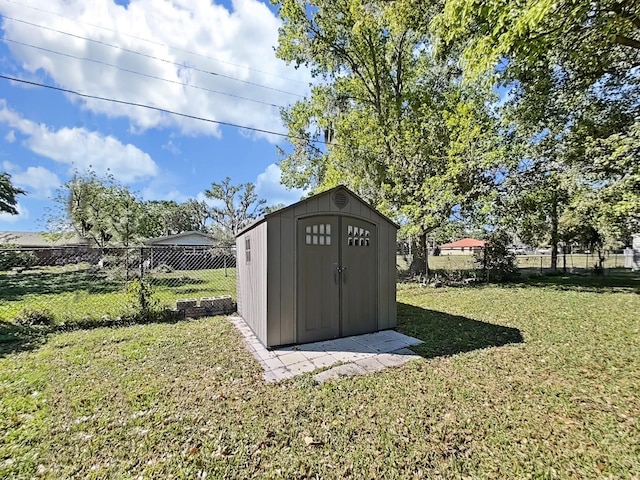 view of shed featuring a fenced backyard