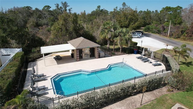 view of swimming pool with a patio