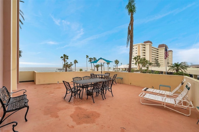 view of patio / terrace with a water view