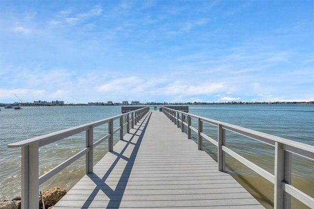 dock area with a water view