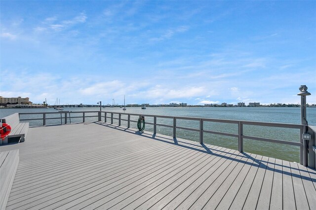 dock area with a water view