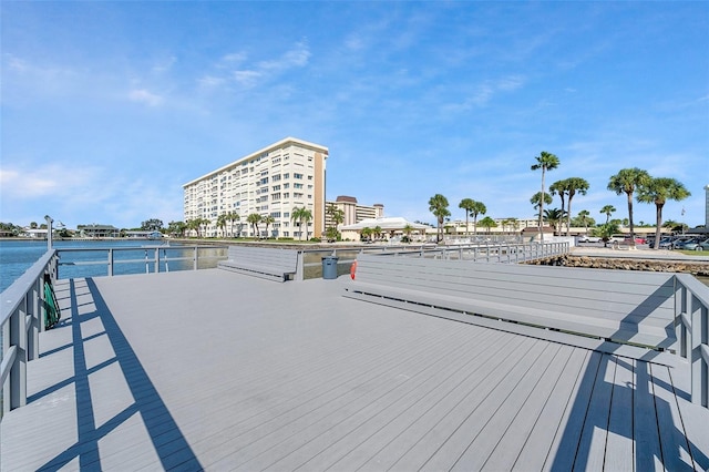 deck featuring a water view