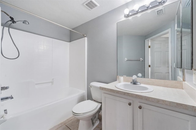 full bathroom featuring vanity, tile patterned flooring, shower / tub combination, and toilet