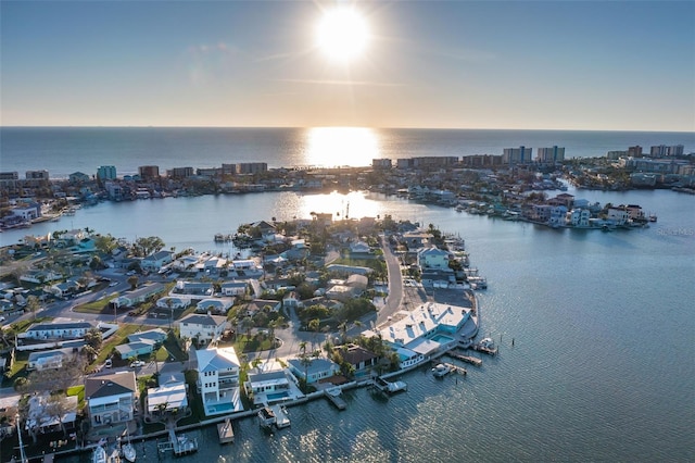 aerial view with a view of city and a water view