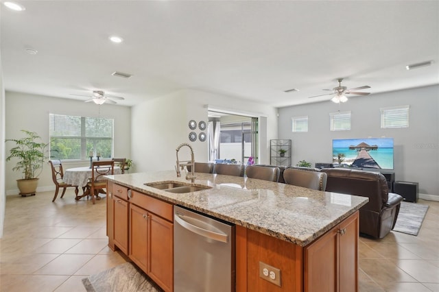 7580 Pool Compass Loop, Wesley Chapel, FL 33545 - kitchen featuring a ceiling fan, visible vents, a sink, and dishwasher