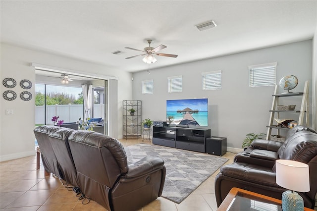 7580 Pool Compass Loop, Wesley Chapel, FL 33545 - living area with visible vents, a ceiling fan, and plenty of natural light