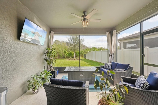 7580 Pool Compass Loop, Wesley Chapel, FL 33545 - sunroom / solarium featuring an outdoor living space and ceiling fan