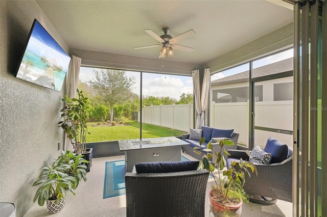 7580 Pool Compass Loop, Wesley Chapel, FL 33545 - sunroom with ceiling fan and an outdoor hangout area