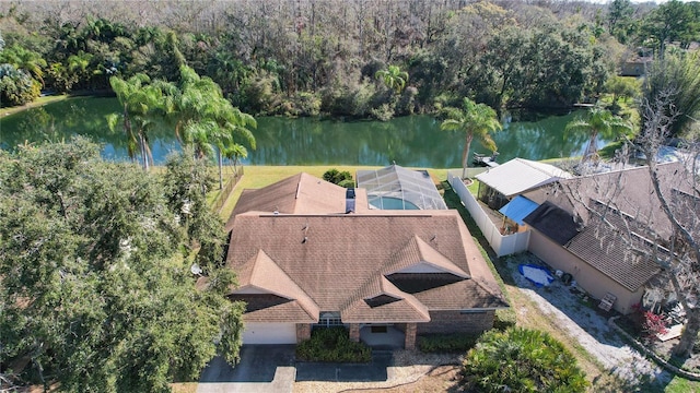 bird's eye view featuring a water view