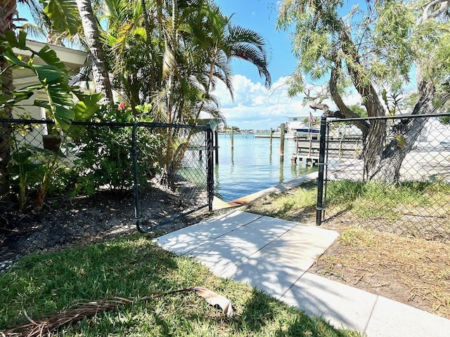 dock area with a water view