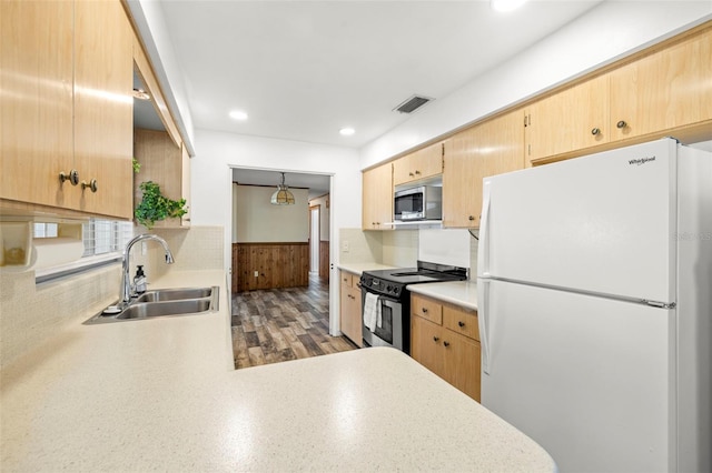 kitchen with appliances with stainless steel finishes, sink, and light brown cabinets