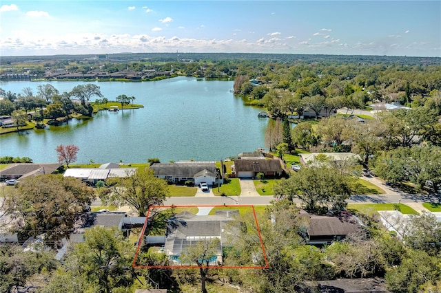 aerial view with a water view