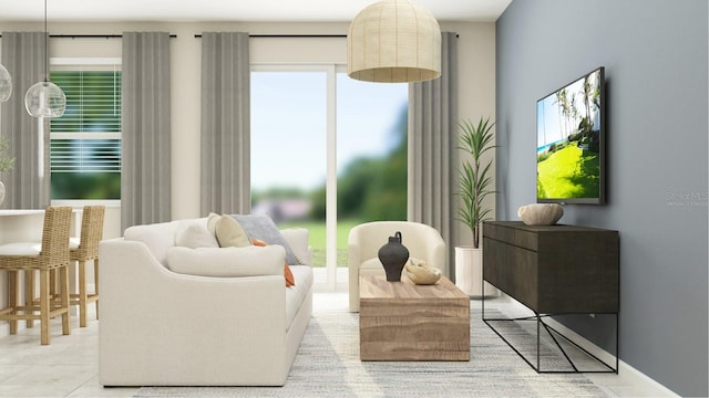 sitting room featuring light tile patterned floors