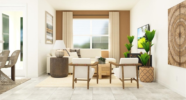 living area featuring light tile patterned floors