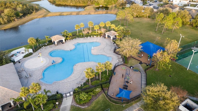 aerial view with a water view