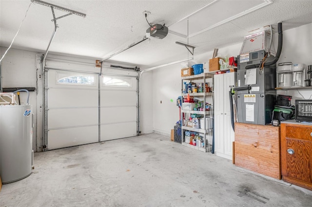 garage featuring a garage door opener and electric water heater