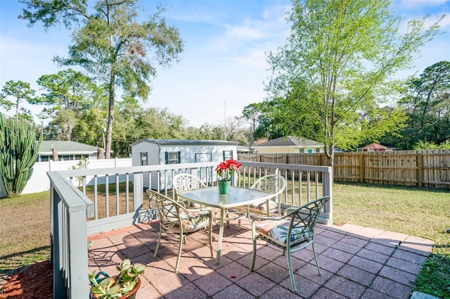 view of patio / terrace featuring an outdoor structure