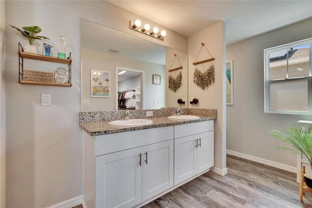 bathroom featuring vanity and hardwood / wood-style floors