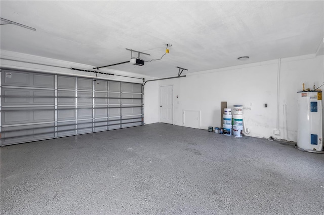 garage with a garage door opener and water heater