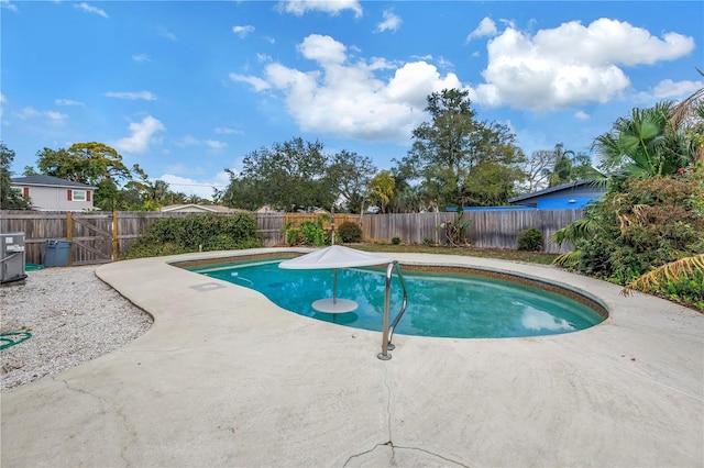 view of pool featuring a fenced in pool, a fenced backyard, and a patio