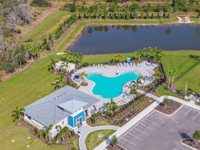 bird's eye view featuring a water view