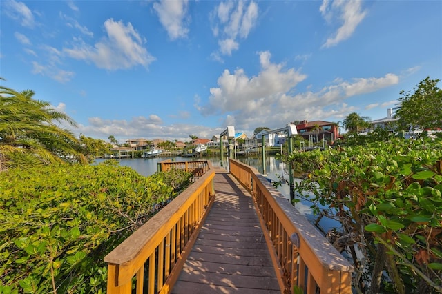 dock area featuring a water view