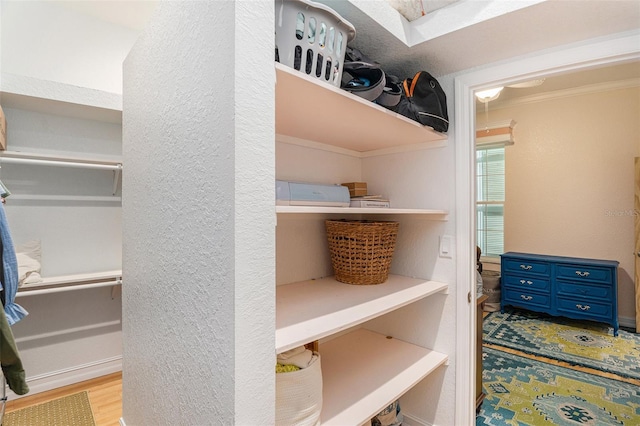 spacious closet with wood finished floors