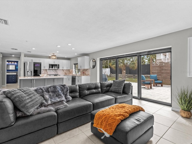 view of tiled living room