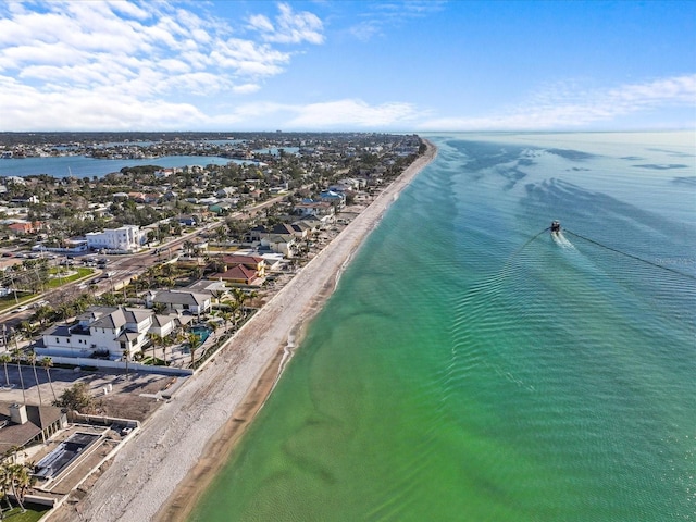 bird's eye view with a beach view and a water view