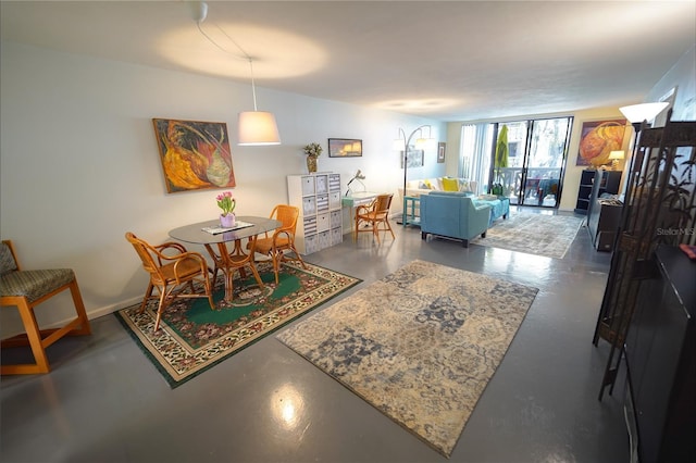 dining area with expansive windows