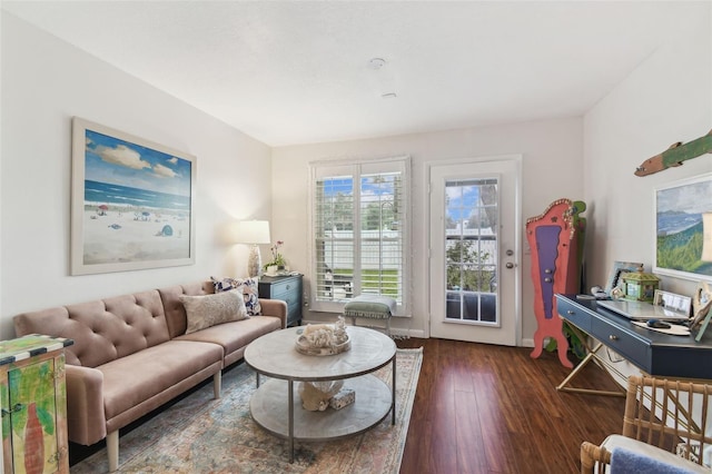 living room with dark wood-type flooring