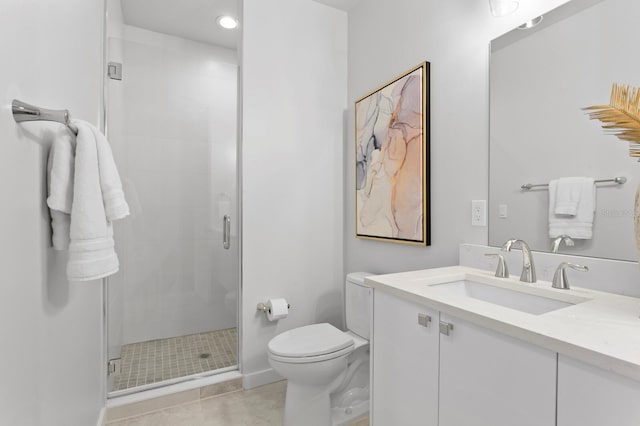 532 W Plaza Pl Unit 2, Tampa, FL 33602 - full bathroom featuring vanity, a stall shower, toilet, tile patterned floors, and recessed lighting