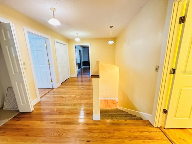 corridor with hardwood / wood-style flooring