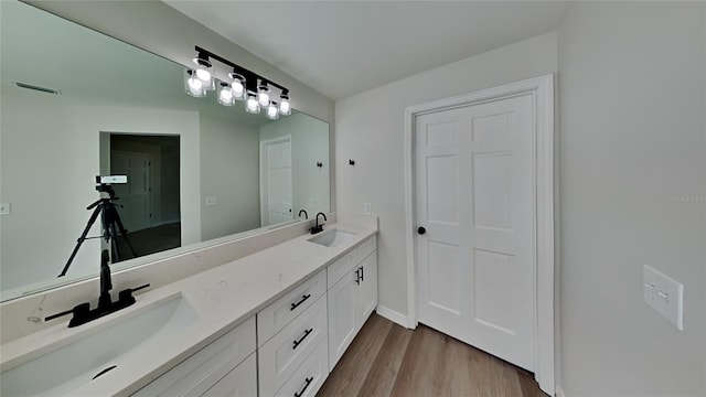 bathroom with vanity and wood-type flooring