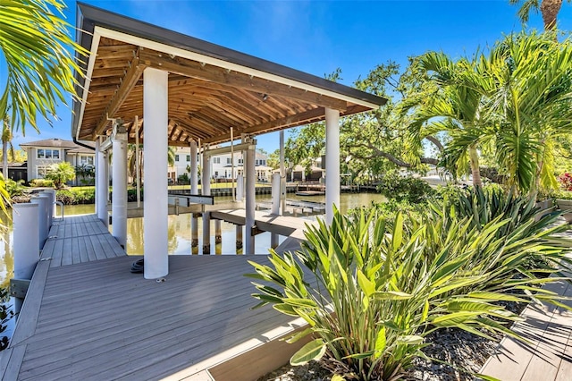 dock area with a water view