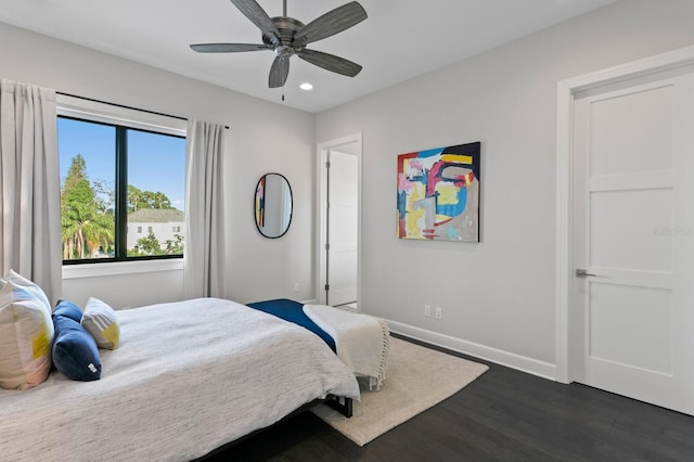 5004 S The Riviera, Tampa, FL 33609 - bedroom featuring dark wood finished floors, recessed lighting, baseboards, and a ceiling fan