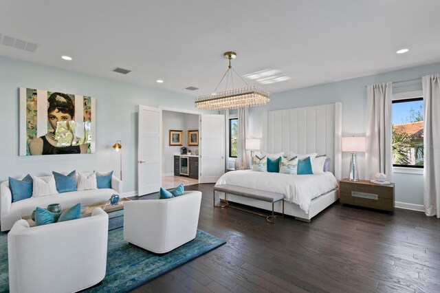 5004 S The Riviera, Tampa, FL 33609 - bedroom with a chandelier, dark wood-style floors, recessed lighting, and baseboards