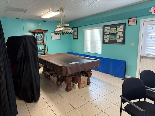 14132 89th Ave, Seminole, FL 33776 - recreation room featuring a paneled ceiling, pool table, and light tile patterned floors