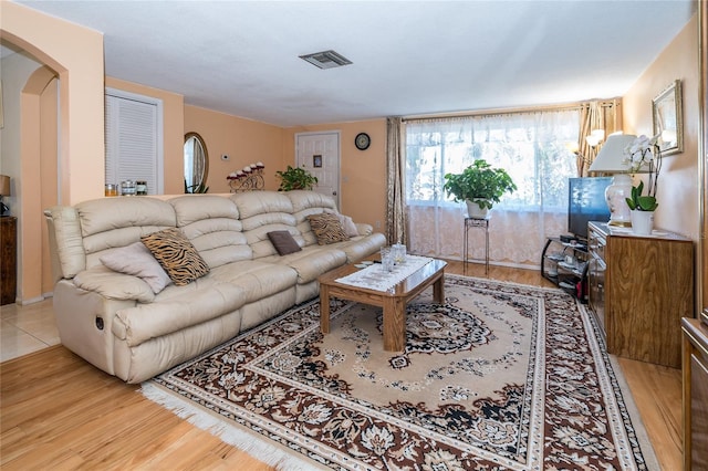 living room with hardwood / wood-style floors