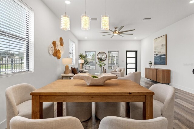 6207 64th Way N, Pinellas Park, FL 33781 - living area featuring a ceiling fan, wood finished floors, recessed lighting, and baseboards