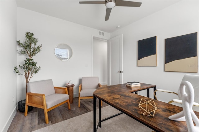 6207 64th Way N, Pinellas Park, FL 33781 - office area with wood finished floors, baseboards, and ceiling fan