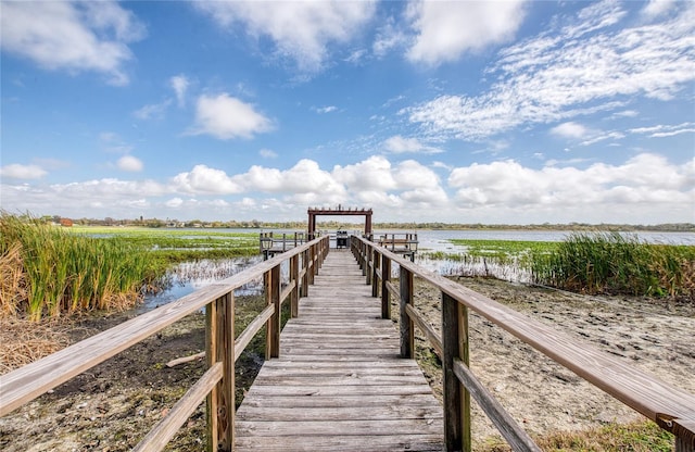 view of dock featuring a water view