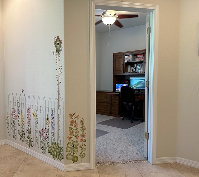 interior space featuring light colored carpet